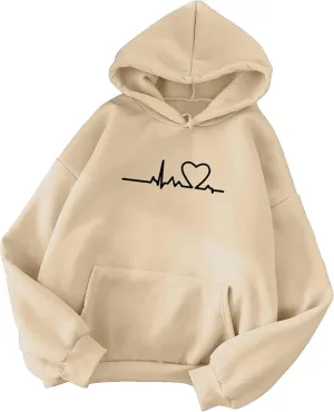 Women's Plus Size Simple Hoodies Trendy Heart Graphic Cute Hooded Sweatshirt Long Sleeve Casual Tops with Pockets