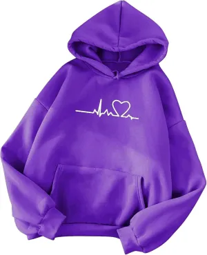 Women's Plus Size Simple Hoodies Trendy Heart Graphic Cute Hooded Sweatshirt Long Sleeve Casual Tops with Pockets