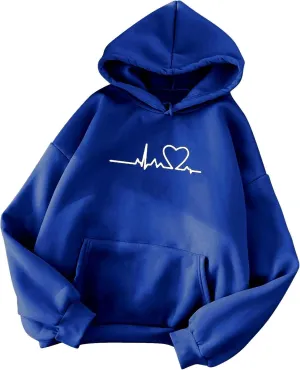 Women's Plus Size Simple Hoodies Trendy Heart Graphic Cute Hooded Sweatshirt Long Sleeve Casual Tops with Pockets