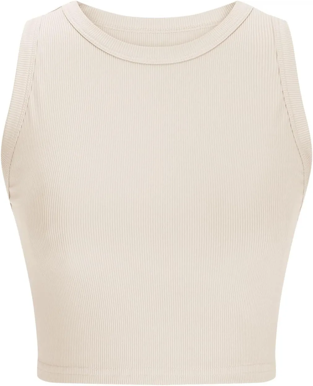 Women's Ribbed Knitted Tank Tops Round Neck Slim Basic Sleeveless Tee Shirts Summer Casual Workout Athletic Shirts