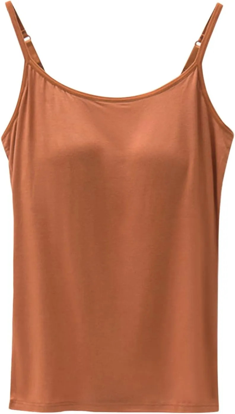 Womens Seamless Adjustable Camisole Built in Shelf Bra Summer Cotton Layering Casual Undershirts Yoga Gym Outfits Tops