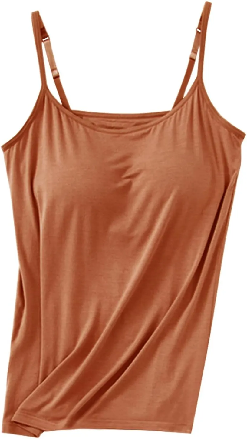 Womens Seamless Adjustable Camisole Built in Shelf Bra Summer Cotton Layering Casual Undershirts Yoga Gym Outfits Tops