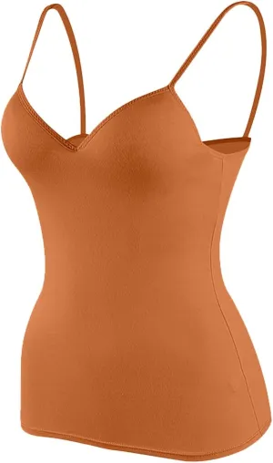 Women's Shelf Bra Camisoles Tops Spaghetti Strap Cami Tank Seamless Cotton Layering Undershirts