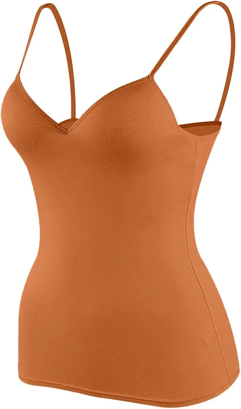 Women's Shelf Bra Camisoles Tops Spaghetti Strap Cami Tank Seamless Cotton Layering Undershirts