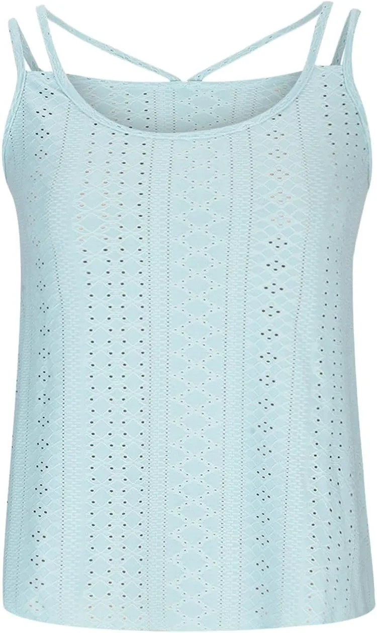 Womens Sleeveless Cami Tank Tops Eyelet Embroidery Spaghetti Strap Shirts 2025 Loose Summer Spring Outfits