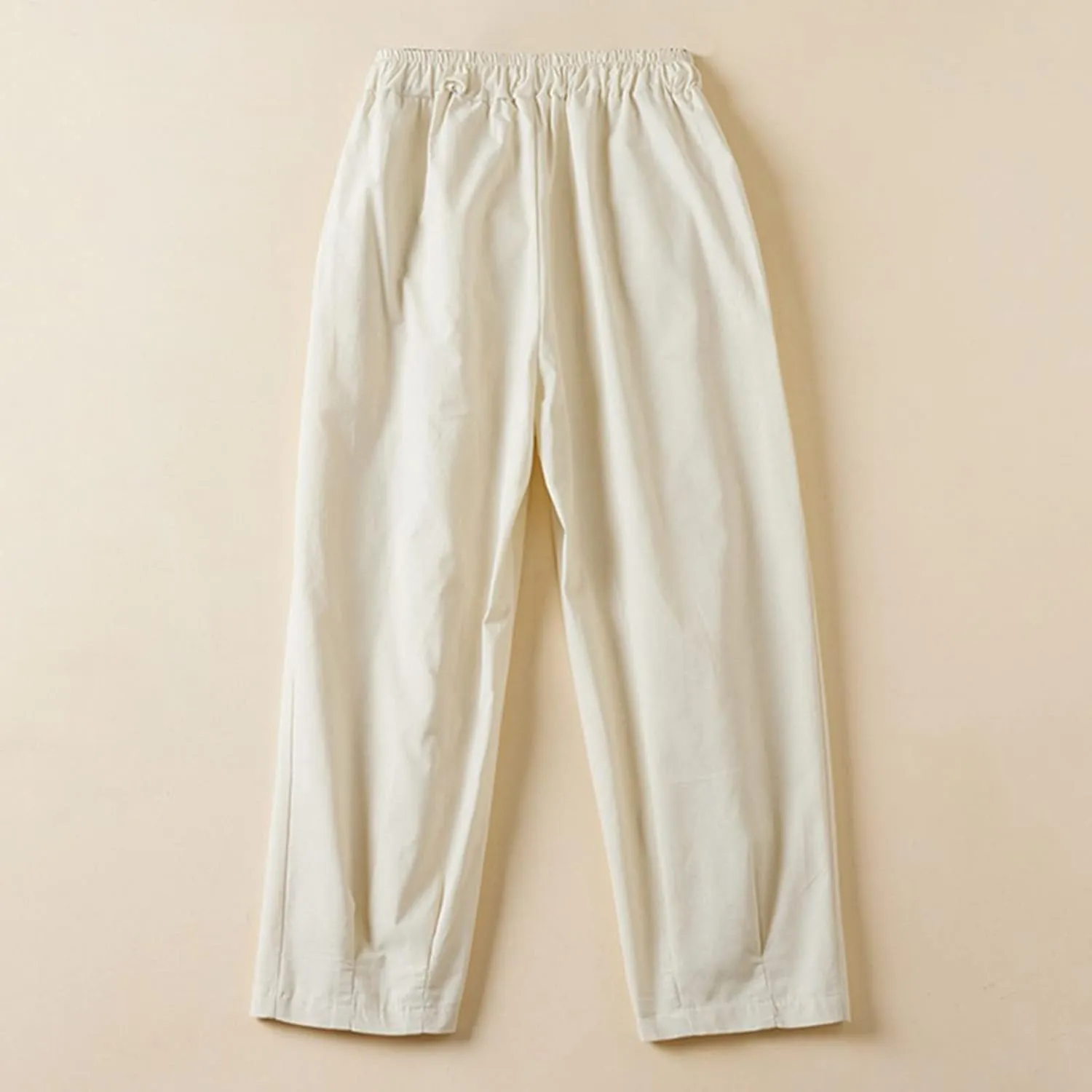 Women's Solid Elastic High Waist Cropped Pants New Casual Trendy Straight Wide Leg Plus Size Comfy Business Trousers