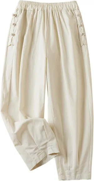 Women's Solid Elastic High Waist Cropped Pants New Casual Trendy Straight Wide Leg Plus Size Comfy Business Trousers