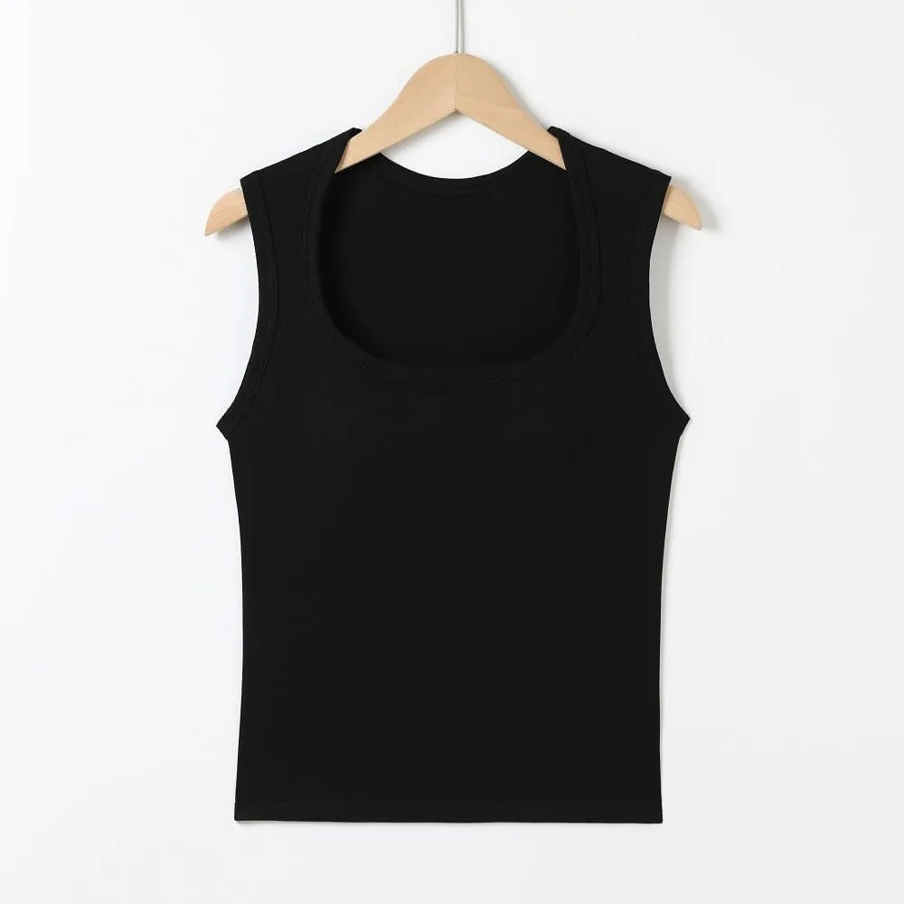 Women's Square Neck Spaghetti Strap Tank Tops with Built in Bra Seamless Camisole Yoga Sport Bra Silm Fit Cute Top