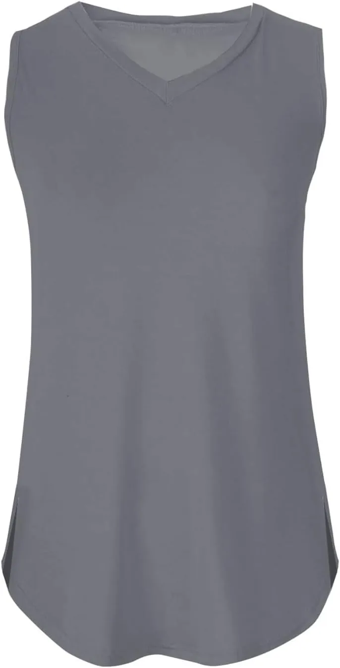 Womens Summer Tank Tops 2025 V Neck Sleeveless Tunic Shirts Casual Loose Fit Tshirts Side Split Going Out Tops