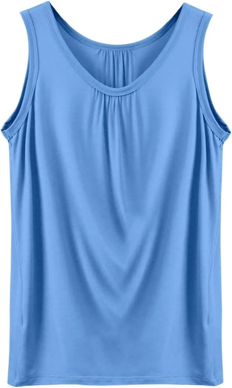 Women's Summer Tank Tops Loose Fit Pleated Scoop Neck Shirts Casual Sleeveless Tops for Beach Vacation