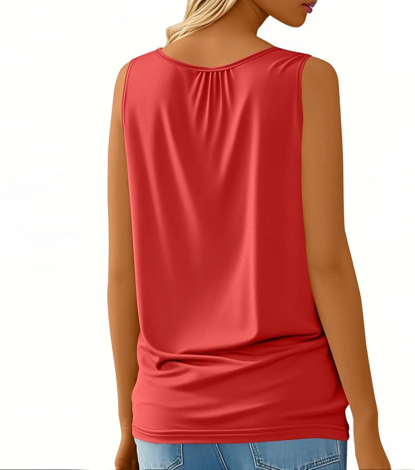 Women's Summer Tank Tops Loose Fit Pleated Scoop Neck Shirts Casual Sleeveless Tops for Beach Vacation