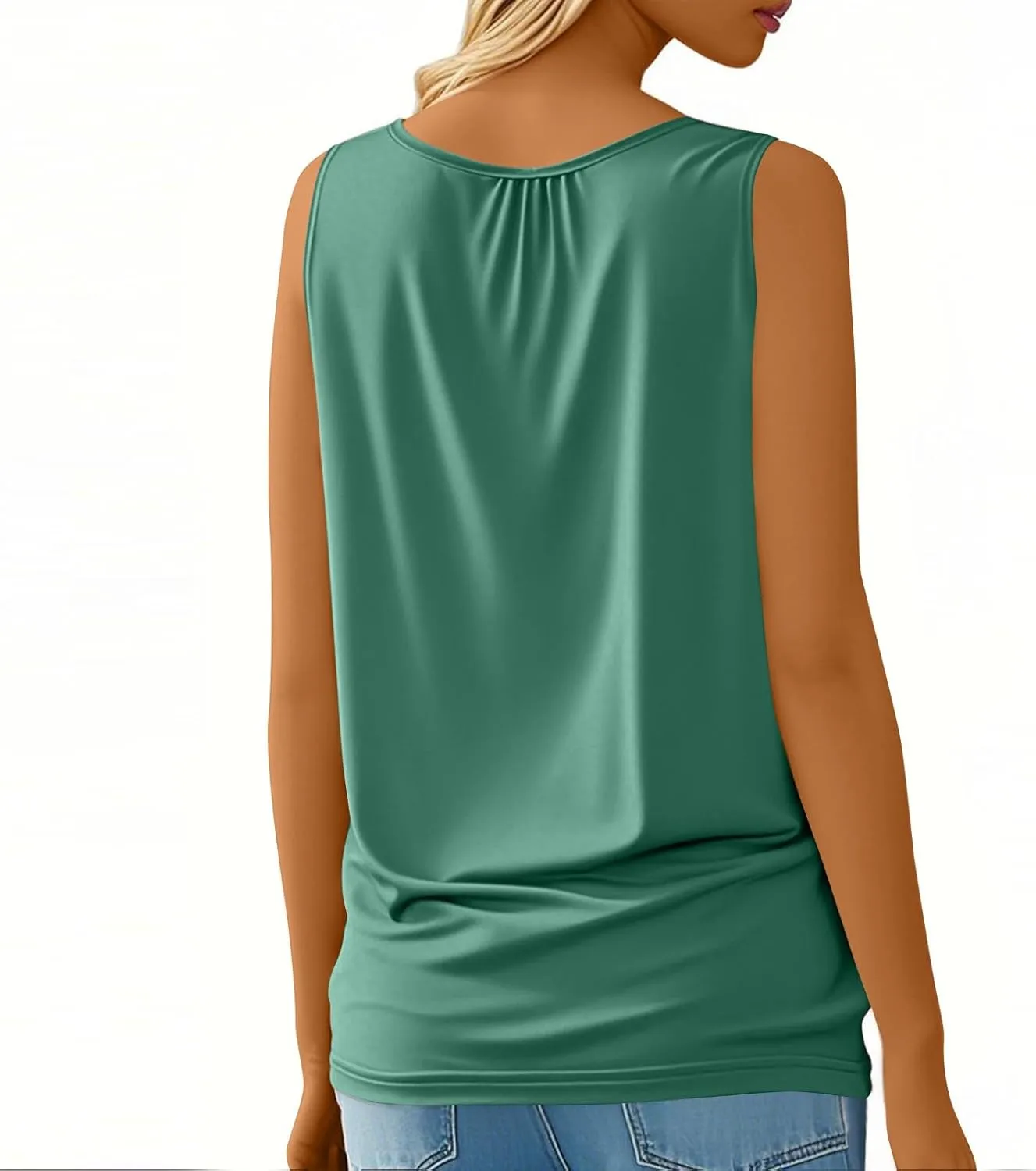 Women's Summer Tank Tops Loose Fit Pleated Scoop Neck Shirts Casual Sleeveless Tops for Beach Vacation