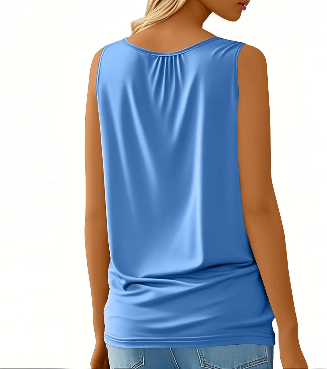 Women's Summer Tank Tops Loose Fit Pleated Scoop Neck Shirts Casual Sleeveless Tops for Beach Vacation