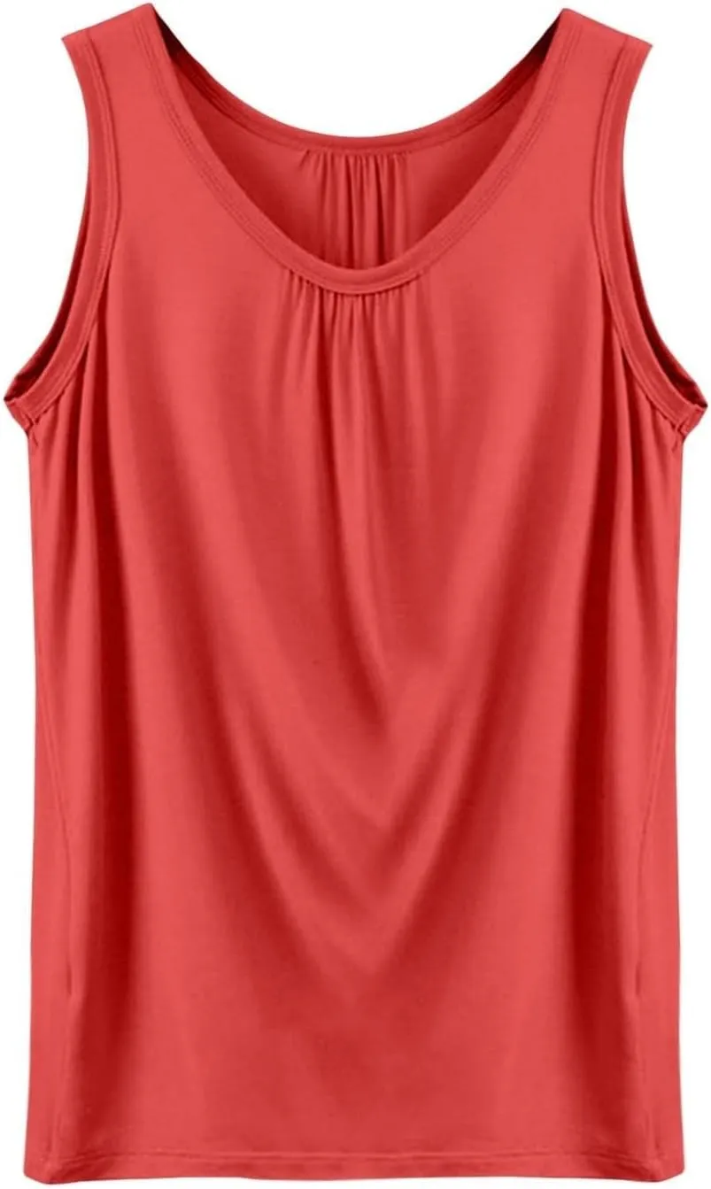 Women's Summer Tank Tops Loose Fit Pleated Scoop Neck Shirts Casual Sleeveless Tops for Beach Vacation