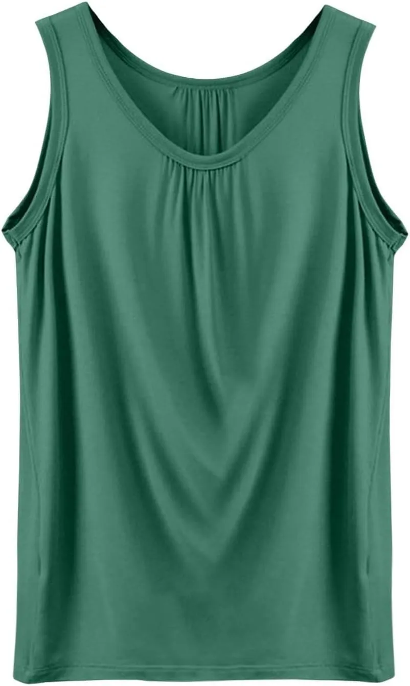 Women's Summer Tank Tops Loose Fit Pleated Scoop Neck Shirts Casual Sleeveless Tops for Beach Vacation