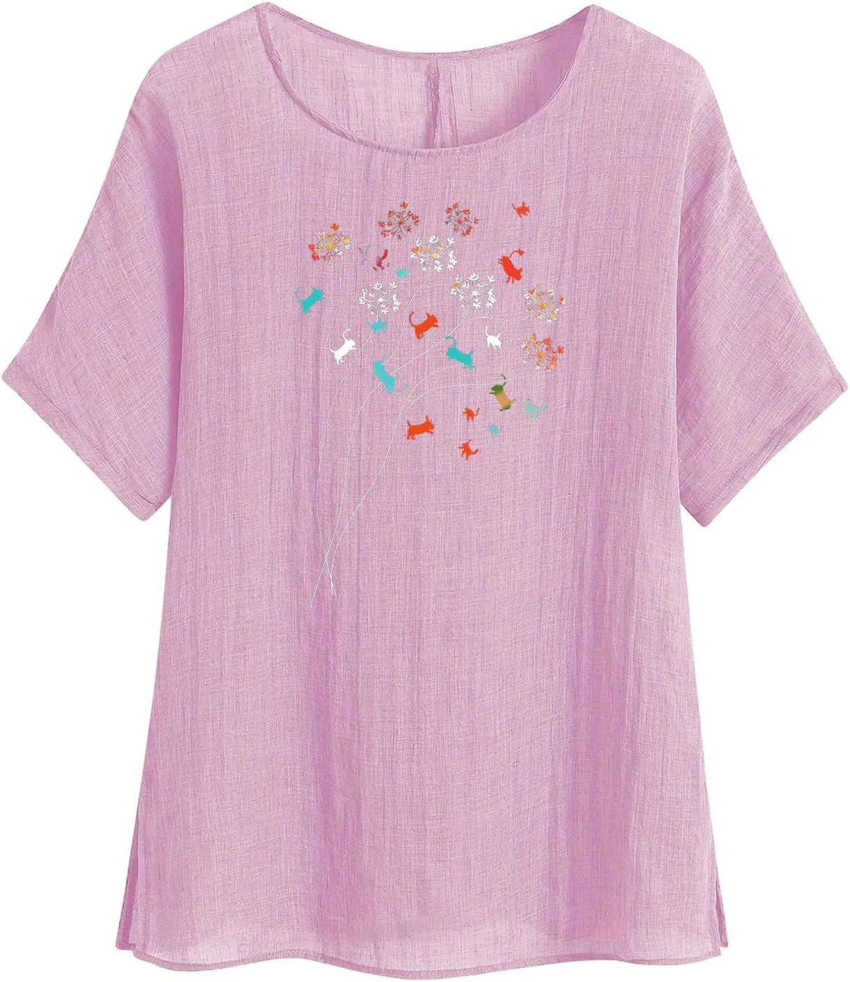Womens Summer Tops Cotton Linen T-Shirts Trendy Dressy Butterfly Graphic Tees Short Sleeve Blouse Holiday Comfy Shirts