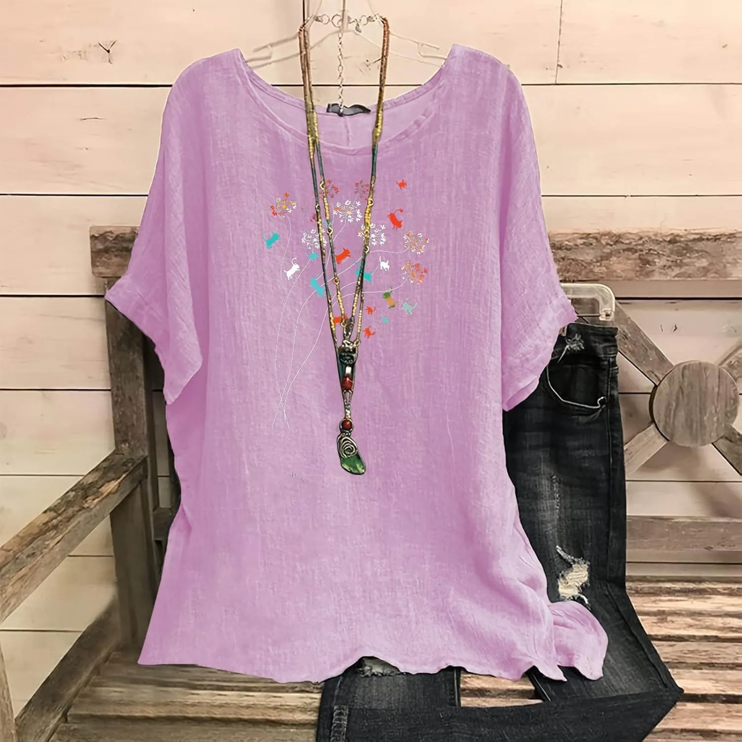 Womens Summer Tops Cotton Linen T-Shirts Trendy Dressy Butterfly Graphic Tees Short Sleeve Blouse Holiday Comfy Shirts