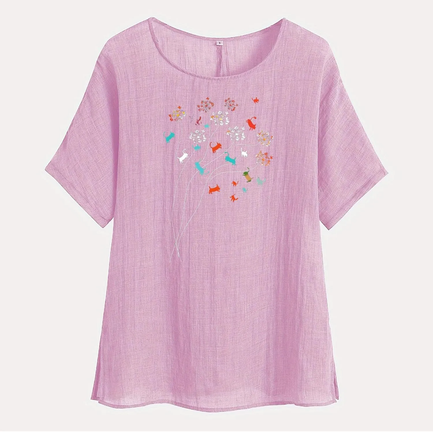 Womens Summer Tops Cotton Linen T-Shirts Trendy Dressy Butterfly Graphic Tees Short Sleeve Blouse Holiday Comfy Shirts