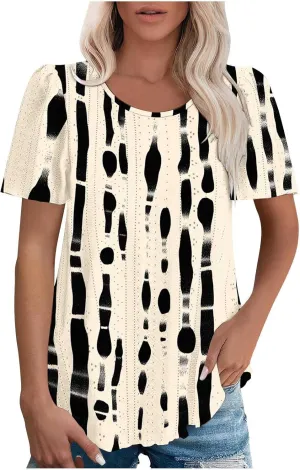 Womens Summer Tops Trendy Boho Floral Blouses Crewneck T-Shirts Casual Loose Tunic Blouses Going Out Basic Tees