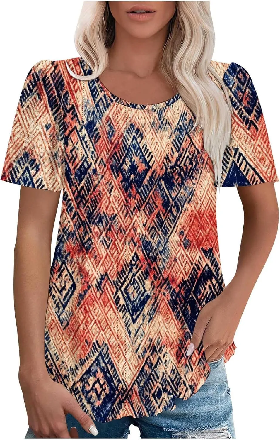 Womens Summer Tops Trendy Boho Floral Blouses Crewneck T-Shirts Casual Loose Tunic Blouses Going Out Basic Tees