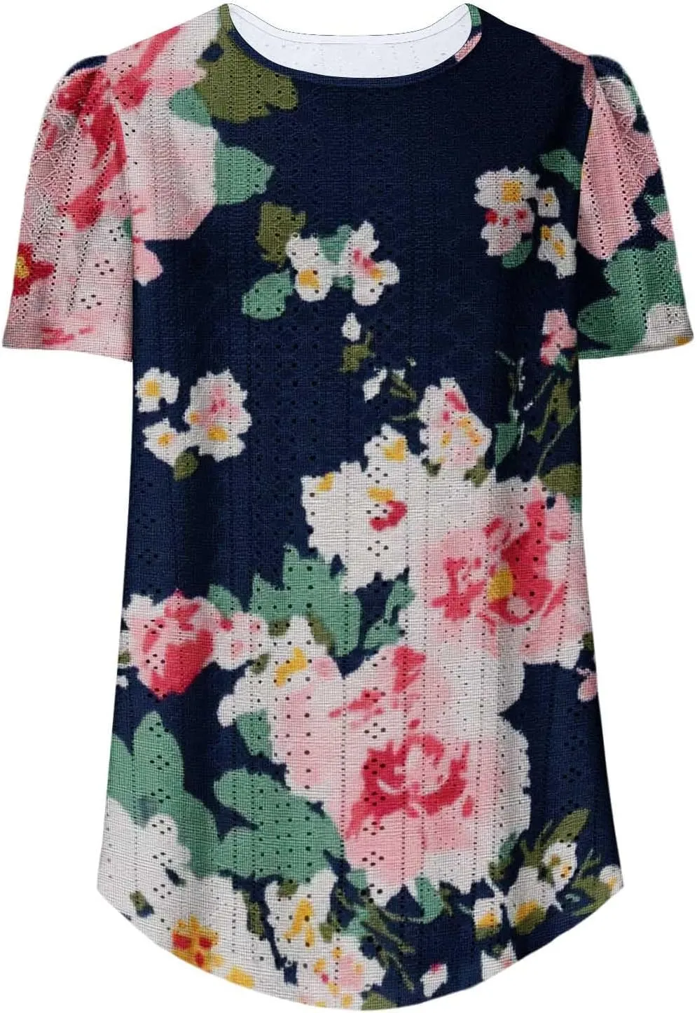 Womens Summer Tops Trendy Boho Floral Blouses Crewneck T-Shirts Casual Loose Tunic Blouses Going Out Basic Tees