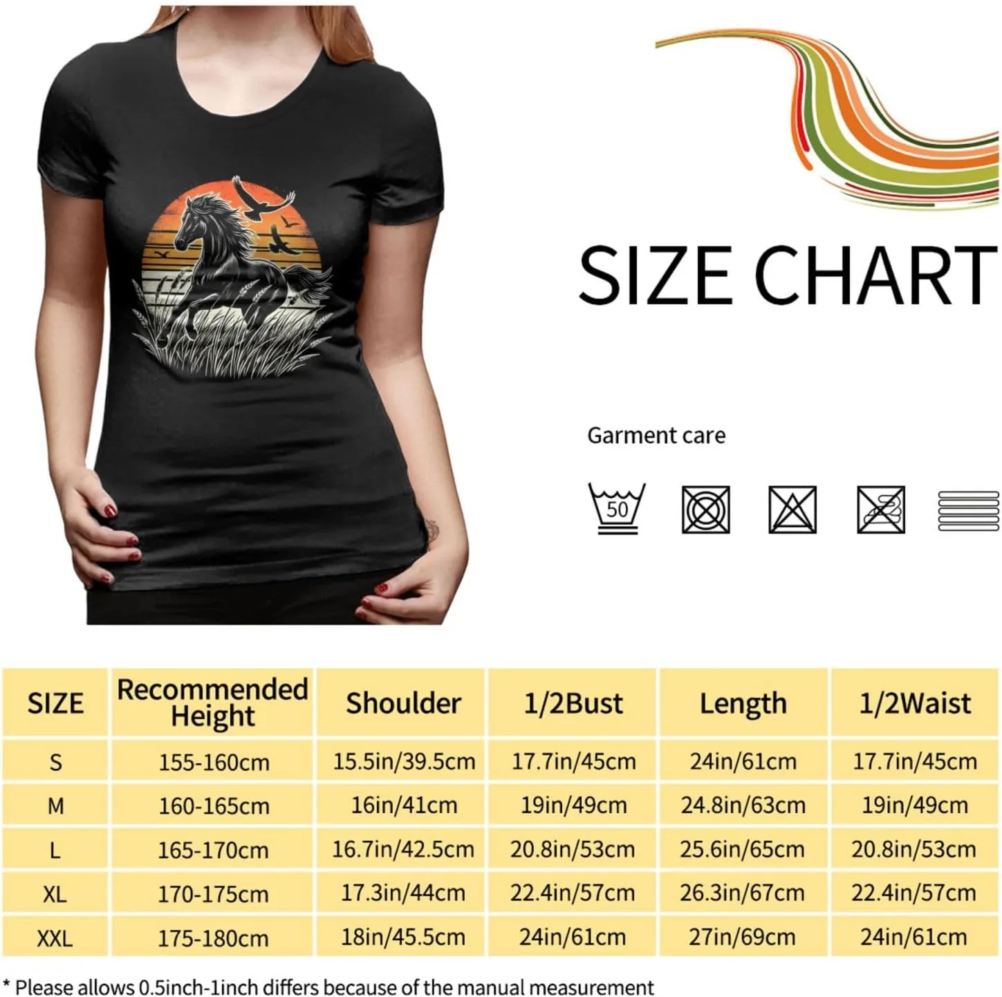 Women's Sunset Horse Run T-Shirt, Crewneck Casual Tees