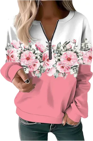 Women's Sweatshirt Pullover 2023 Casual Fall Basic Quarter Zipper Long Sleeve Top Hoodie Loose Fit Shirt