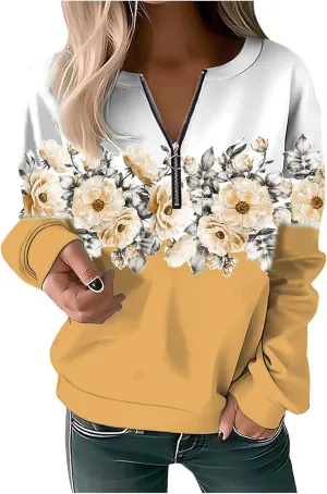 Women's Sweatshirt Pullover 2023 Casual Fall Basic Quarter Zipper Long Sleeve Top Hoodie Loose Fit Shirt