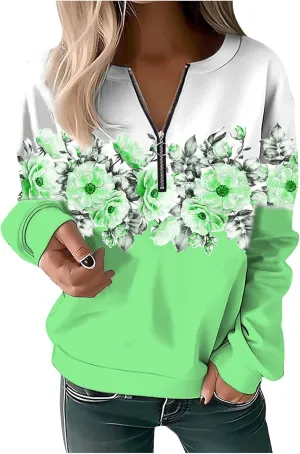 Women's Sweatshirt Pullover 2023 Casual Fall Basic Quarter Zipper Long Sleeve Top Hoodie Loose Fit Shirt
