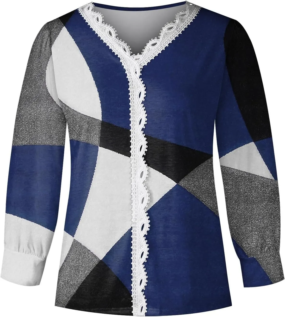 Womens Tops 2023 Casual Lace Button Down Open Front Cardigan Patchwork Color Long Sleeve V Neck Sweatshirt For Women