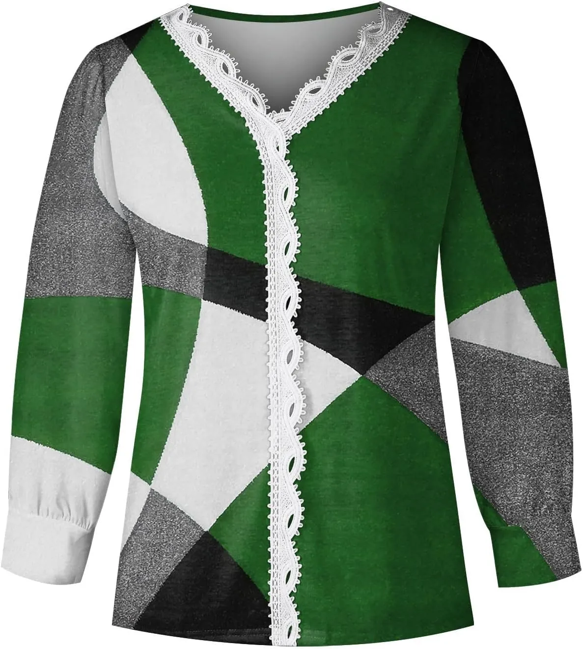 Womens Tops 2023 Casual Lace Button Down Open Front Cardigan Patchwork Color Long Sleeve V Neck Sweatshirt For Women