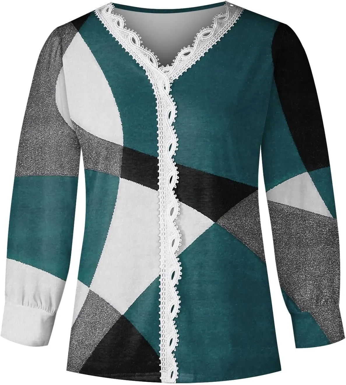 Womens Tops 2023 Casual Lace Button Down Open Front Cardigan Patchwork Color Long Sleeve V Neck Sweatshirt For Women