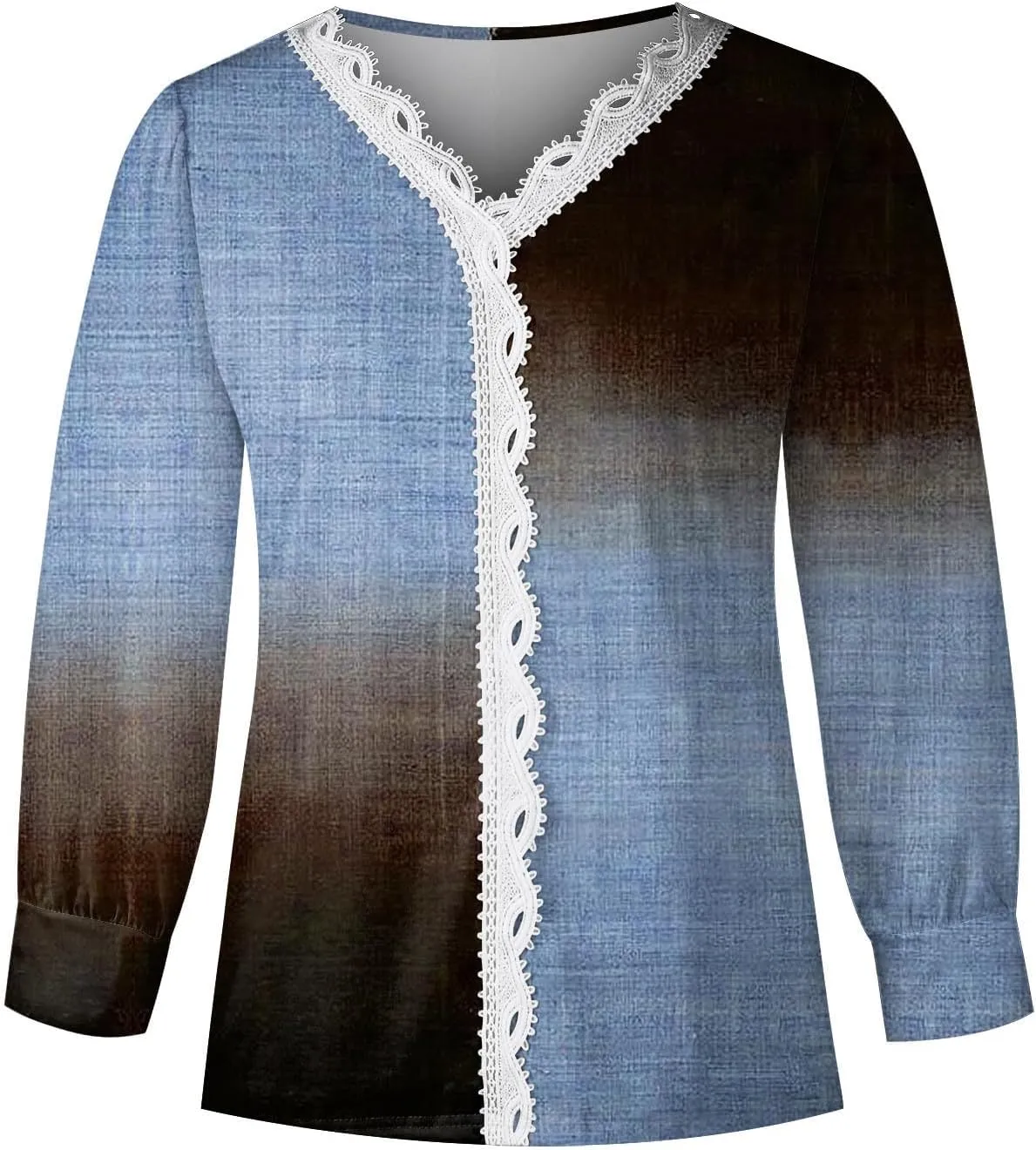Womens Tops 2023 Casual Lace Button Down Open Front Cardigan Patchwork Color Long Sleeve V Neck Sweatshirt For Women