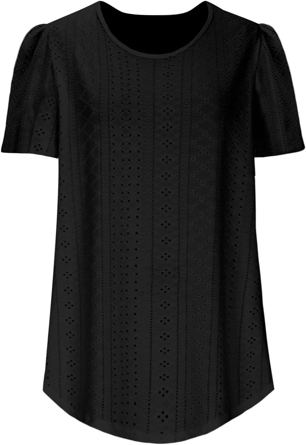 Womens Tops Eyelet Embroidery Crewneck T-Shirts Summer Casual Loose Fit Tunic Blouses Business Work Shirts