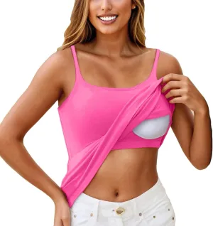 Womens Tops, Tank Top with Built in Bra 2025 Summer Spaghetti Strap Sports Camisoles Cami Sleeveless Clothes