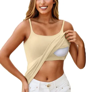Womens Tops, Tank Top with Built in Bra 2025 Summer Spaghetti Strap Sports Camisoles Cami Sleeveless Clothes