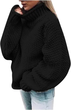 Womens Turtleneck Sweaters Casual Solid Tops Knitting Batwing Sleeve Classic Pullovers Lightweight Cute Sweater