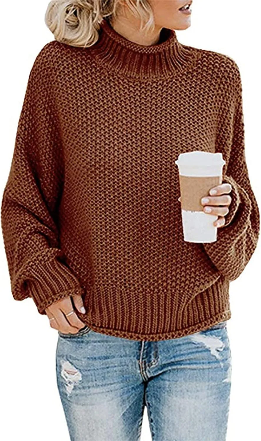 Womens Turtleneck Sweaters Casual Solid Tops Knitting Batwing Sleeve Classic Pullovers Lightweight Cute Sweater