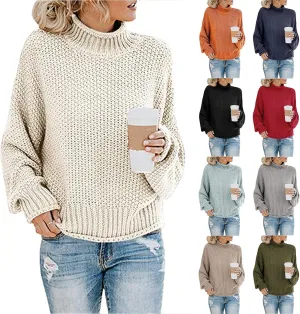 Womens Turtleneck Sweaters Casual Solid Tops Knitting Batwing Sleeve Classic Pullovers Lightweight Cute Sweater