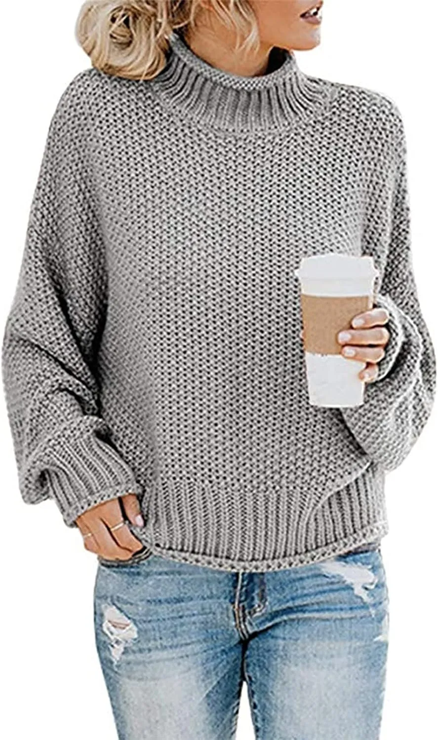 Womens Turtleneck Sweaters Casual Solid Tops Knitting Batwing Sleeve Classic Pullovers Lightweight Cute Sweater