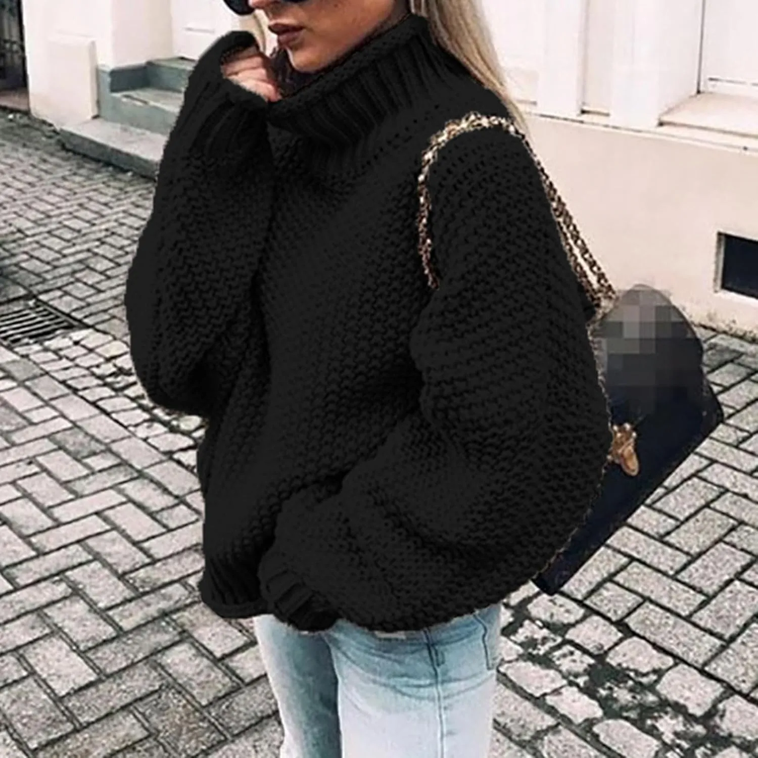 Womens Turtleneck Sweaters Casual Solid Tops Knitting Batwing Sleeve Classic Pullovers Lightweight Cute Sweater