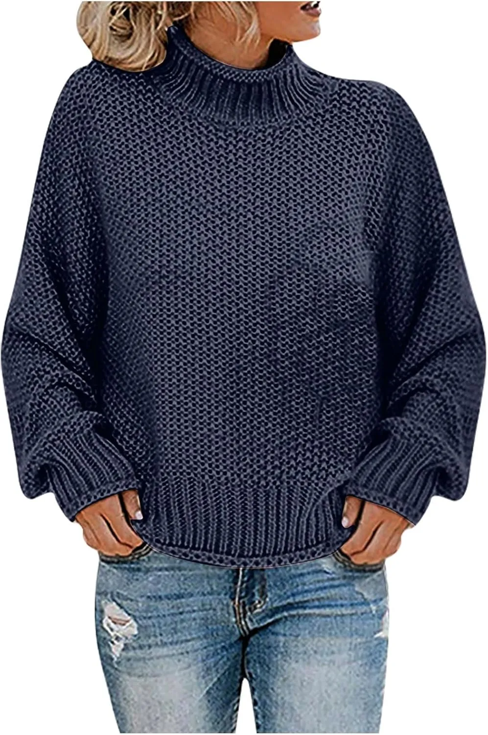 Womens Turtleneck Sweaters Casual Solid Tops Knitting Batwing Sleeve Classic Pullovers Lightweight Cute Sweater