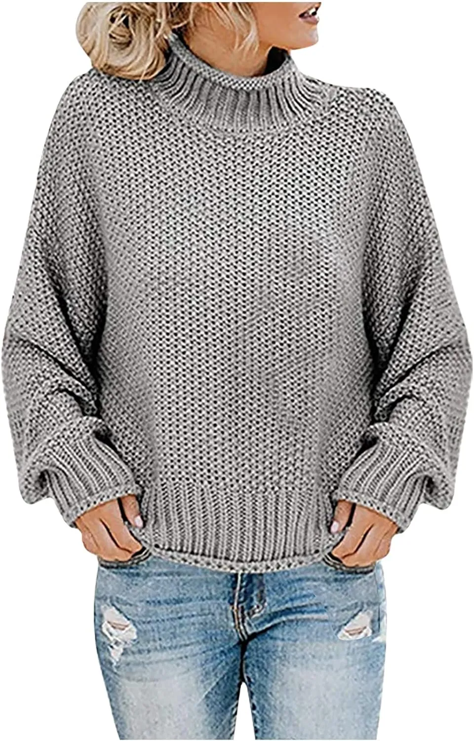 Womens Turtleneck Sweaters Casual Solid Tops Knitting Batwing Sleeve Classic Pullovers Lightweight Cute Sweater