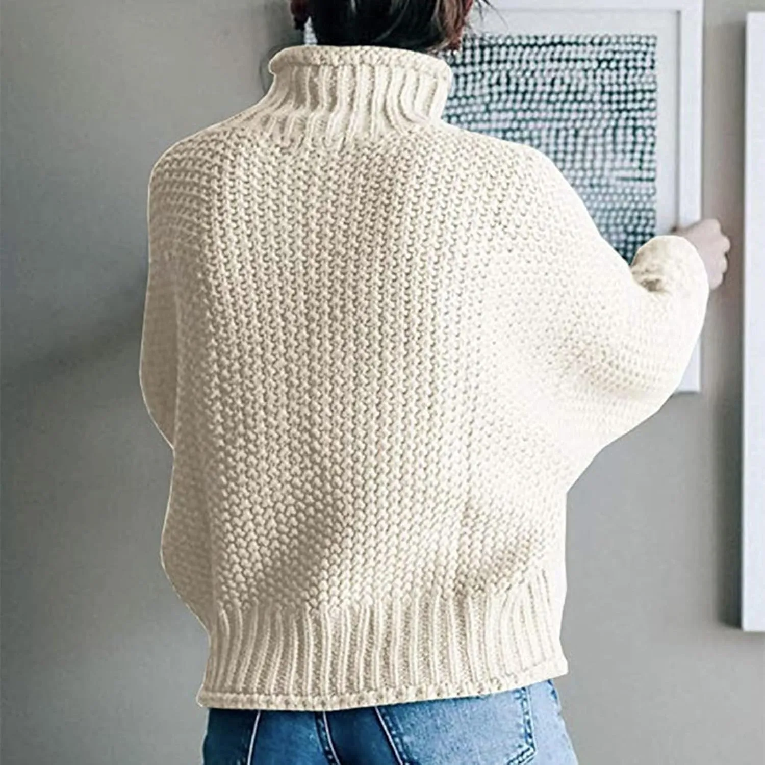 Womens Turtleneck Sweaters Casual Solid Tops Knitting Batwing Sleeve Classic Pullovers Lightweight Cute Sweater