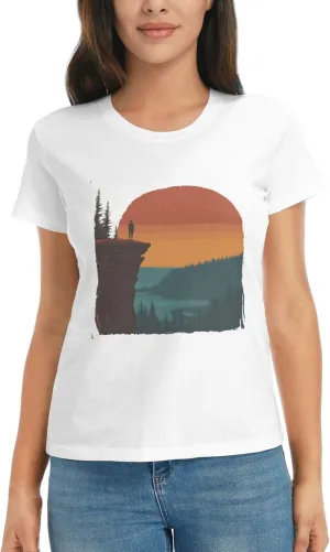 Women's Vintage Sunset Hike T-Shirt, Crewneck Casual Tees