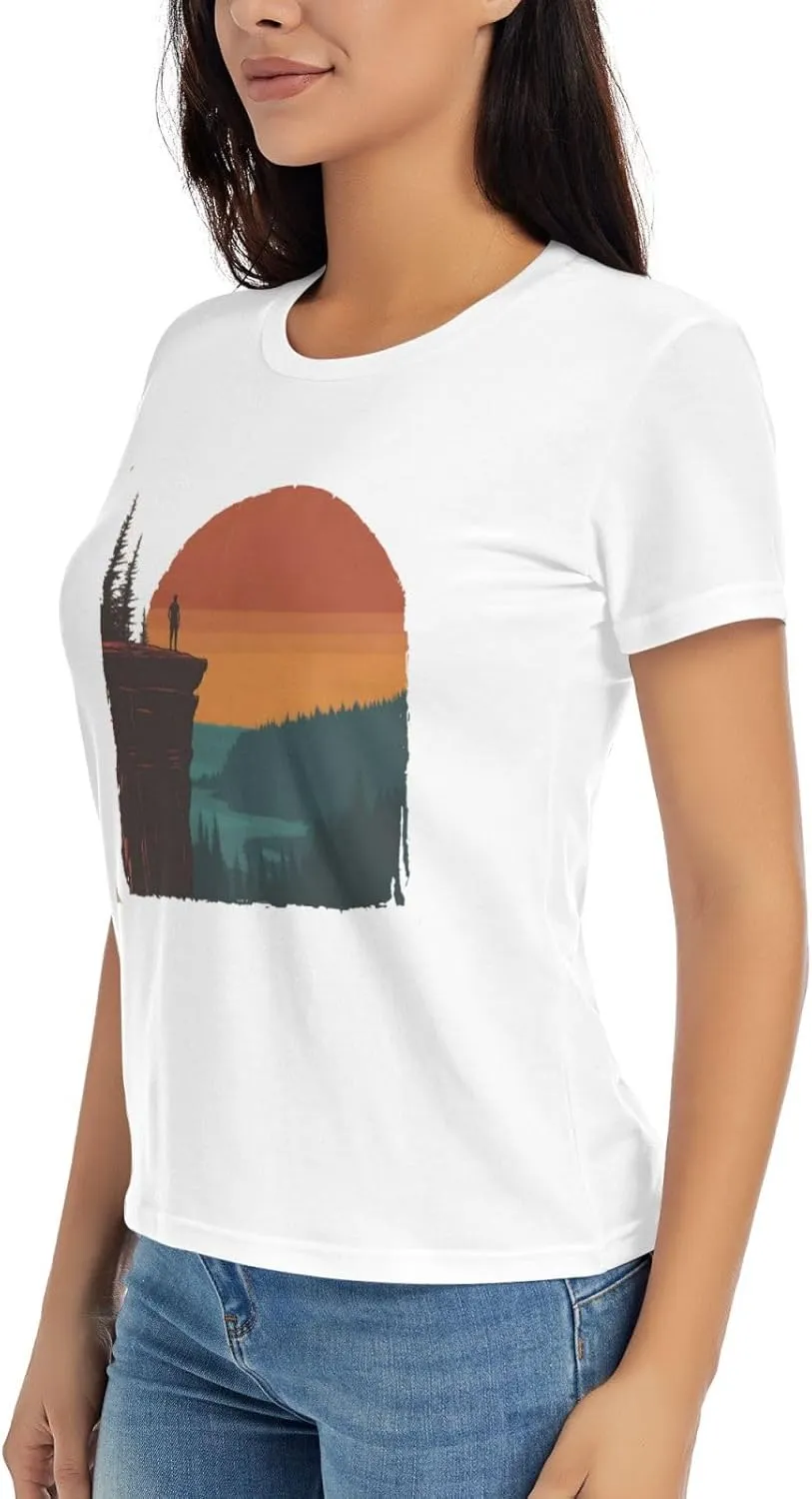 Women's Vintage Sunset Hike T-Shirt, Crewneck Casual Tees