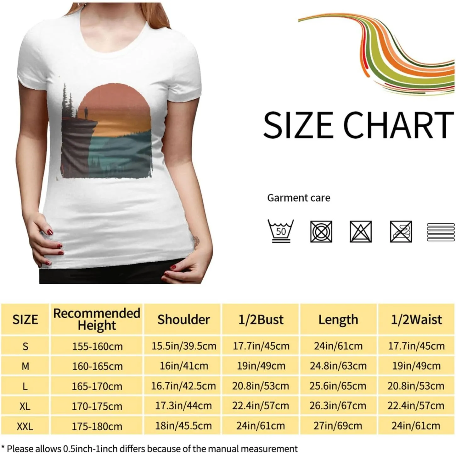 Women's Vintage Sunset Hike T-Shirt, Crewneck Casual Tees