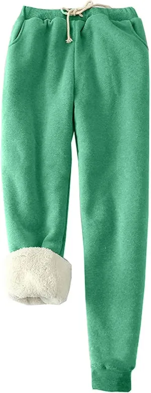 Women's Warm Sherpa Lined Pants Fleece Jogger Pants Thick Sweatpants Drawstring Trousers Athletic Joggers Winter Pants