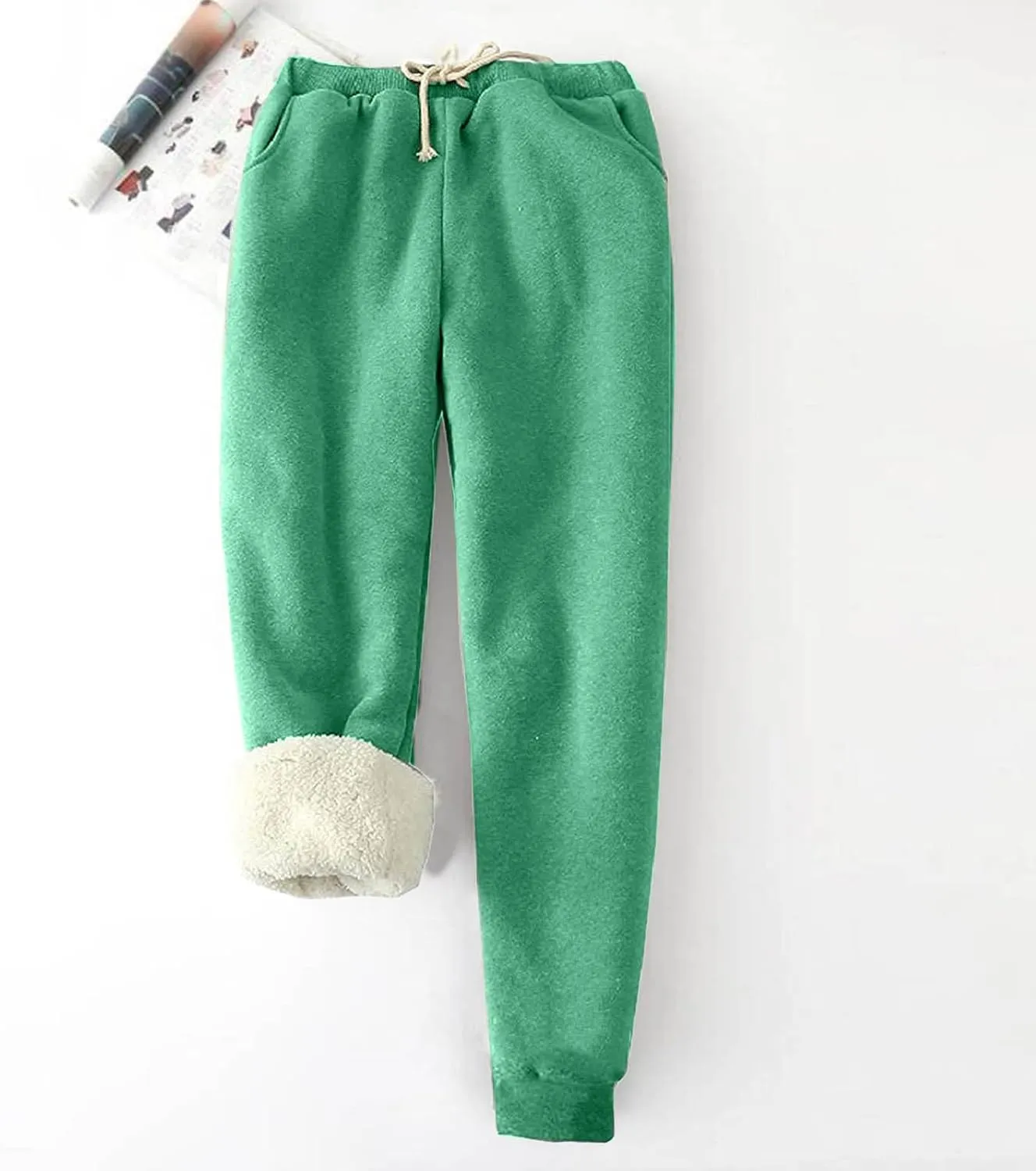 Women's Warm Sherpa Lined Pants Fleece Jogger Pants Thick Sweatpants Drawstring Trousers Athletic Joggers Winter Pants