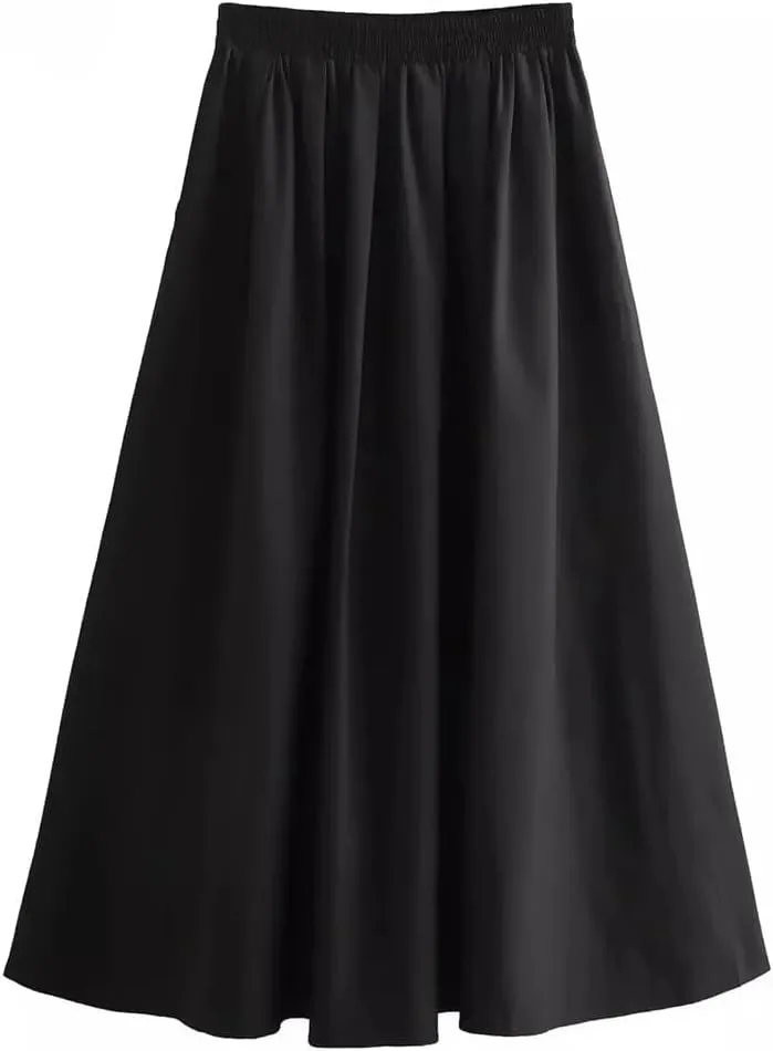 Women's Wide Pleated Swing Vintage High Waist Elegant A-Line Long Skirt